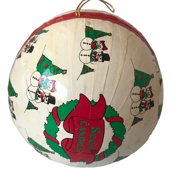 Vintage Sees Candies West Germany Paper Mache Snowman Candy Container Ornament - Picture 5 of 14